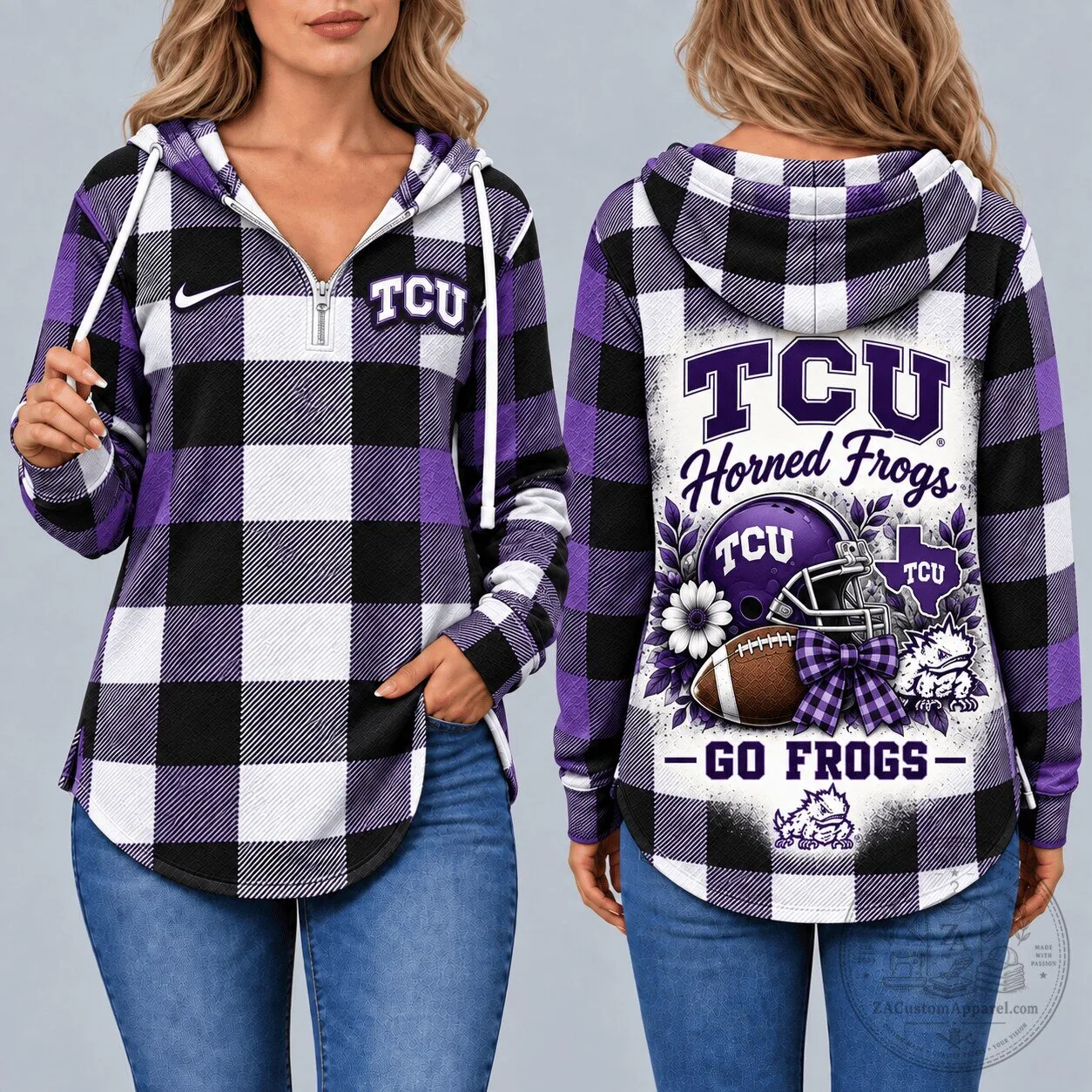 Texas Christian University Horned Frogs Plaid Game Day Quarter-Zip Hoodie 1 Texas Christian University Horned Frogs Plaid Game Day Quarter-Zip Hoodie