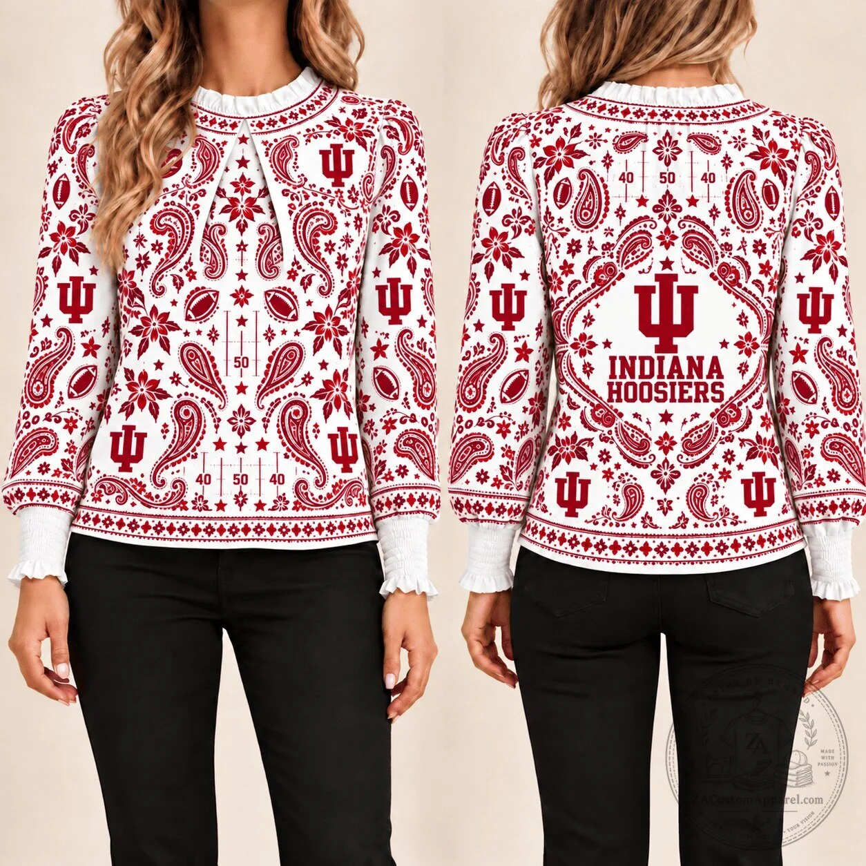 Indiana Hoosiers Paisley Pattern Long Sleeve Blouse for Women