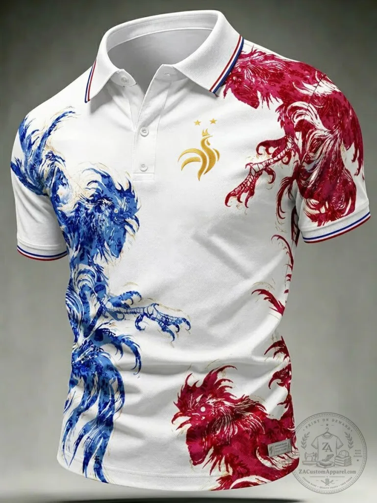France Soccer Rooster Graphic Men's Casual Short Sleeve Polo Shirt 35 France Soccer Rooster Graphic Men's Casual Short Sleeve Polo Shirt