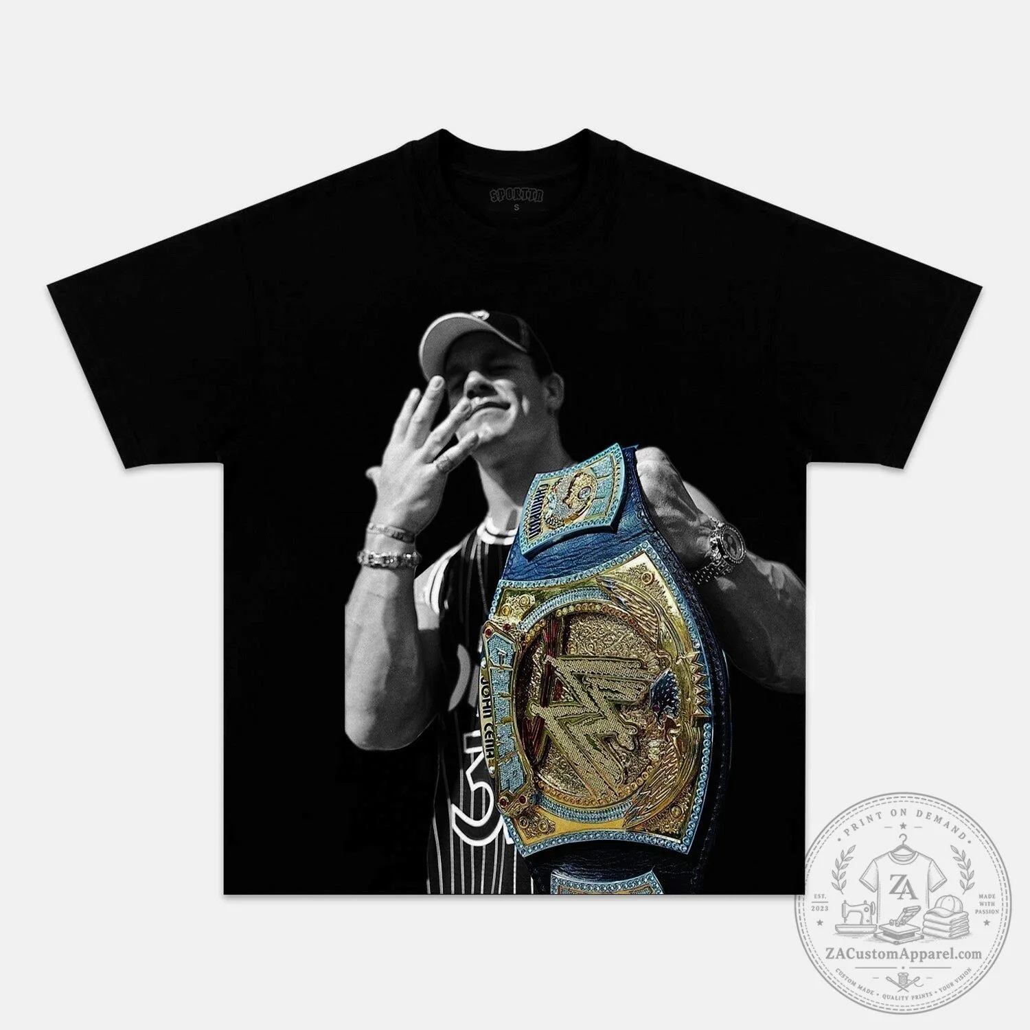 John Cena WWE Champion Black and White Graphic T-Shirt