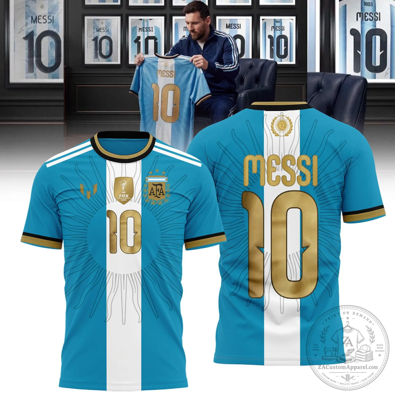 Lionel Messi Argentina National Football Team Blue and White Number 10 Soccer Jersey 1 Lionel Messi Argentina National Football Team Blue and White Number 10 Soccer Jersey