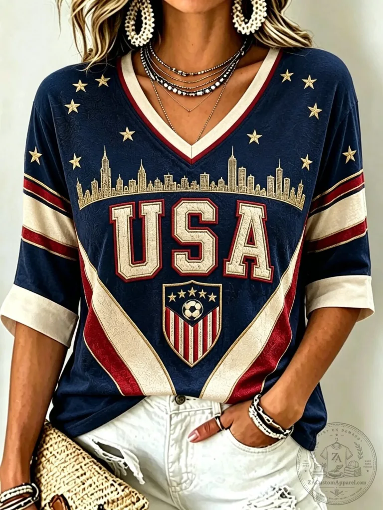 USA Soccer Women's Retro 2026 Print V-Neck T-Shirt