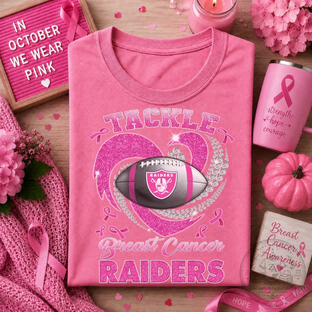 Breast Cancer Awareness Pink Ribbon Raiders Football Fan T-Shirt Breast Cancer Awareness Pink Ribbon Raiders Football Fan T-Shirt