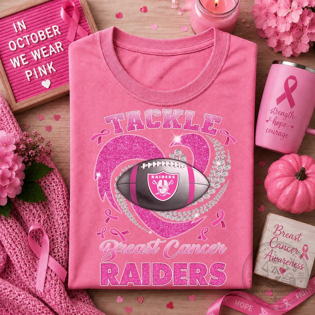 Breast Cancer Awareness Pink Ribbon Raiders Football Fan T-Shirt 1 Breast Cancer Awareness Pink Ribbon Raiders Football Fan T-Shirt