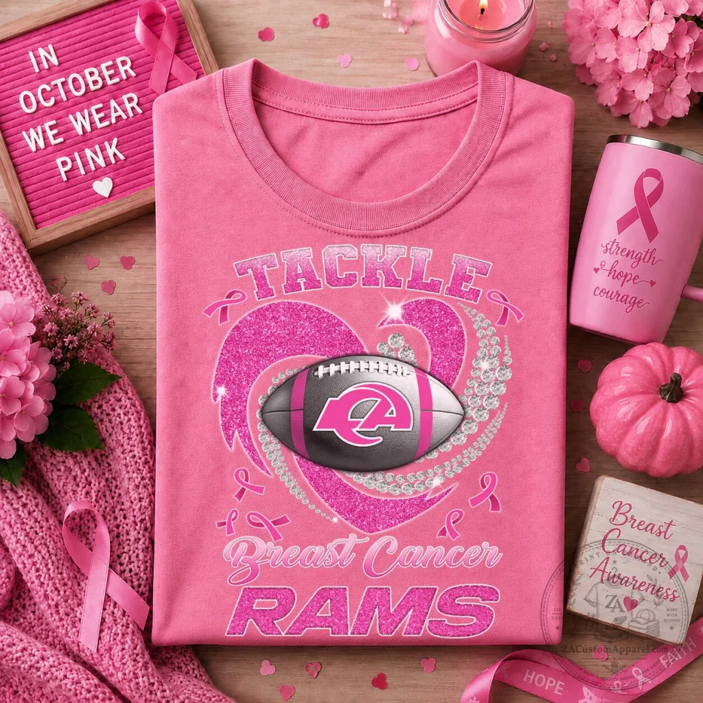 Los Angeles Rams Breast Cancer Awareness Pink Ribbon Football T-Shirt Los Angeles Rams Breast Cancer Awareness Pink Ribbon Football T-Shirt