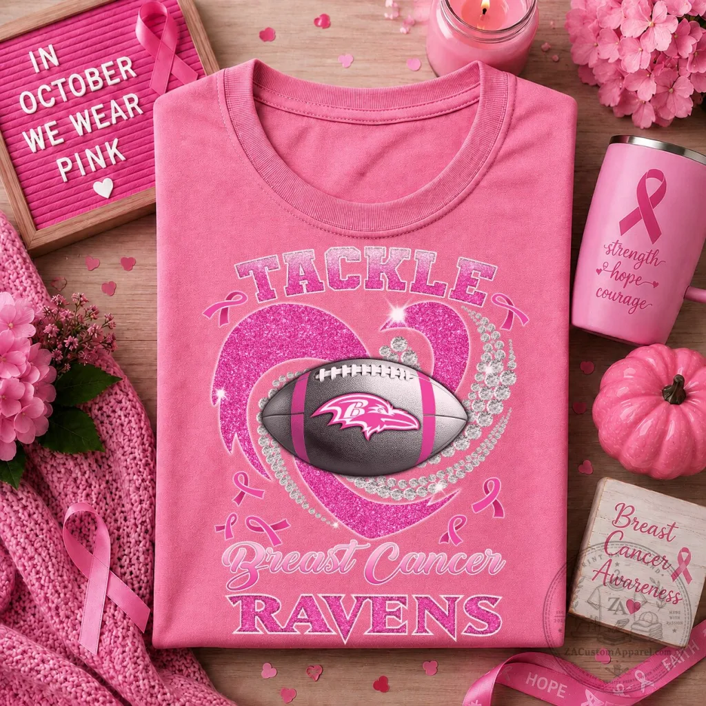Baltimore Ravens Pink Ribbon Breast Cancer Awareness Football T-Shirt Baltimore Ravens Pink Ribbon Breast Cancer Awareness Football T-Shirt