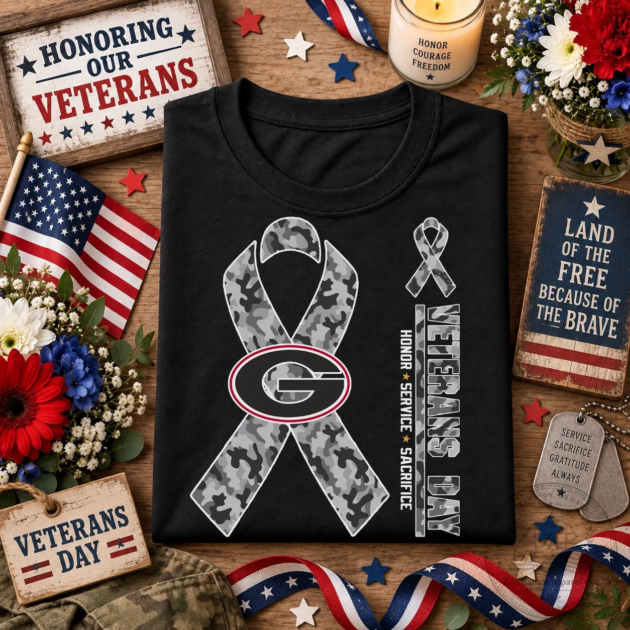 Georgia Bulldogs Veterans Day Camouflage Ribbon Honor Service Sacrifice T-Shirt 1 Georgia Bulldogs Veterans Day Camouflage Ribbon Honor Service Sacrifice T-Shirt