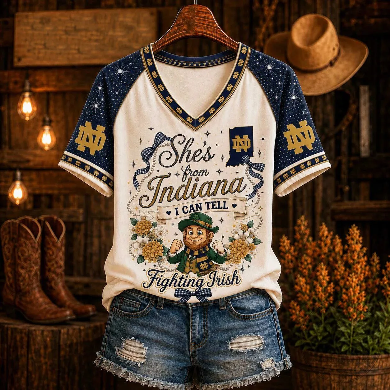 Notre Dame Fighting Irish Women's She's From Indiana I Can Tell Baseball T-Shirt 1 notre dame fighting irish women s she s from indiana i can tell baseball t shirt featured