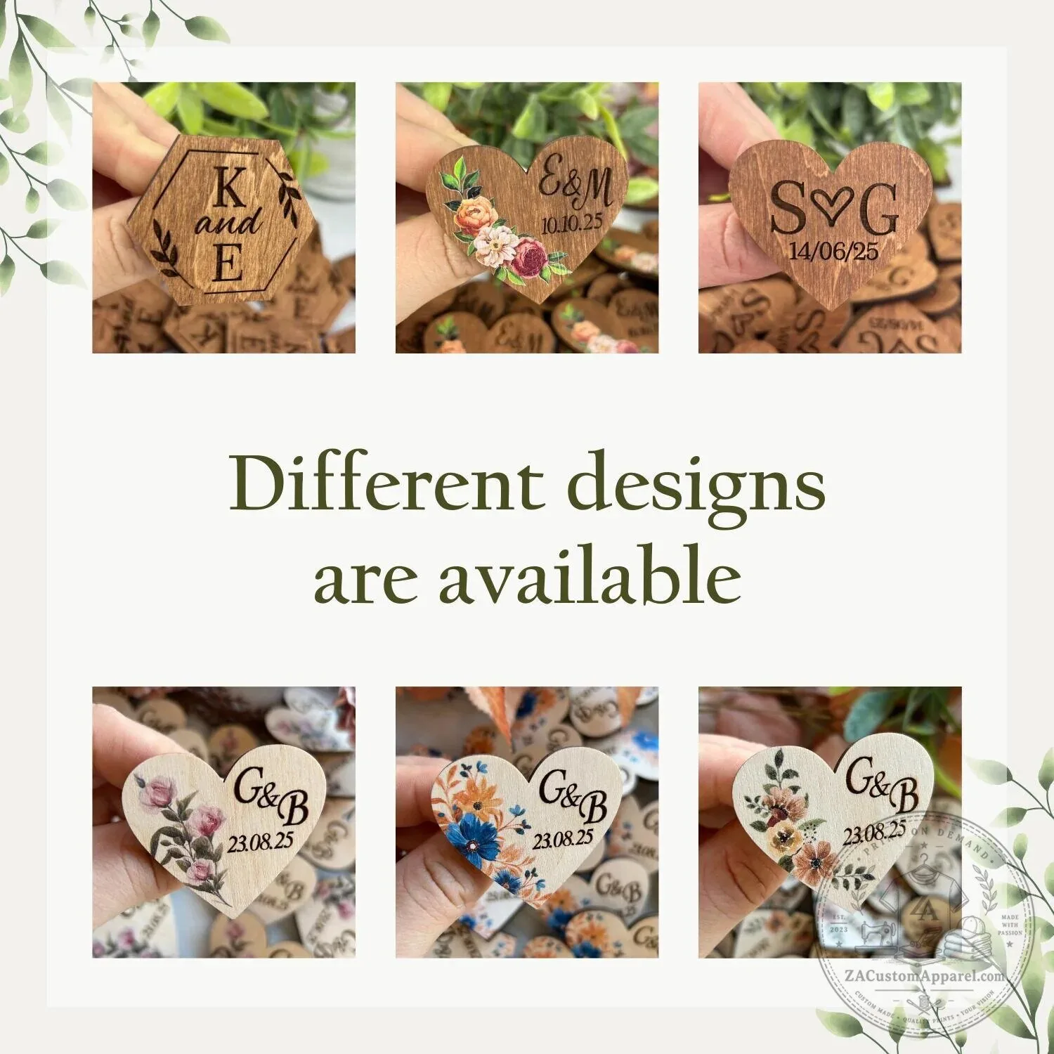 Custom Engraved Wooden Heart Wedding Favor Tags with Sophia and Markus Design – image 3 of 6