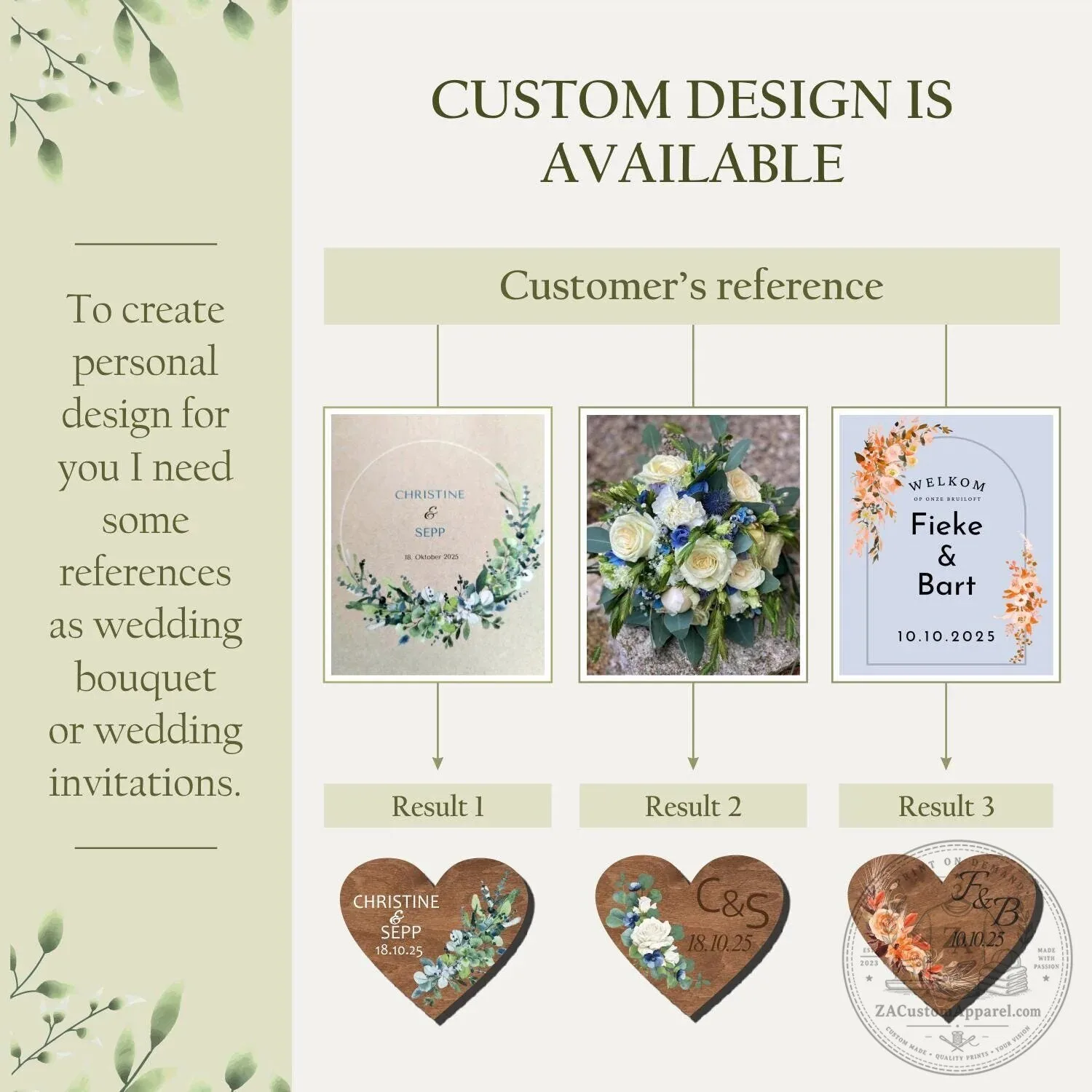 Custom Engraved Wooden Heart Wedding Favor Tags with Sophia and Markus Design – image 6 of 6