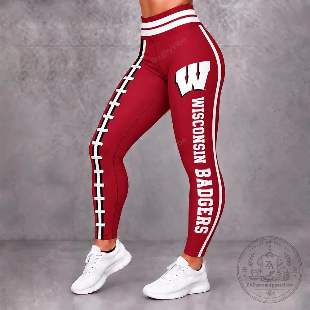 Wisconsin Badgers Football Style Red and White Striped Leggings