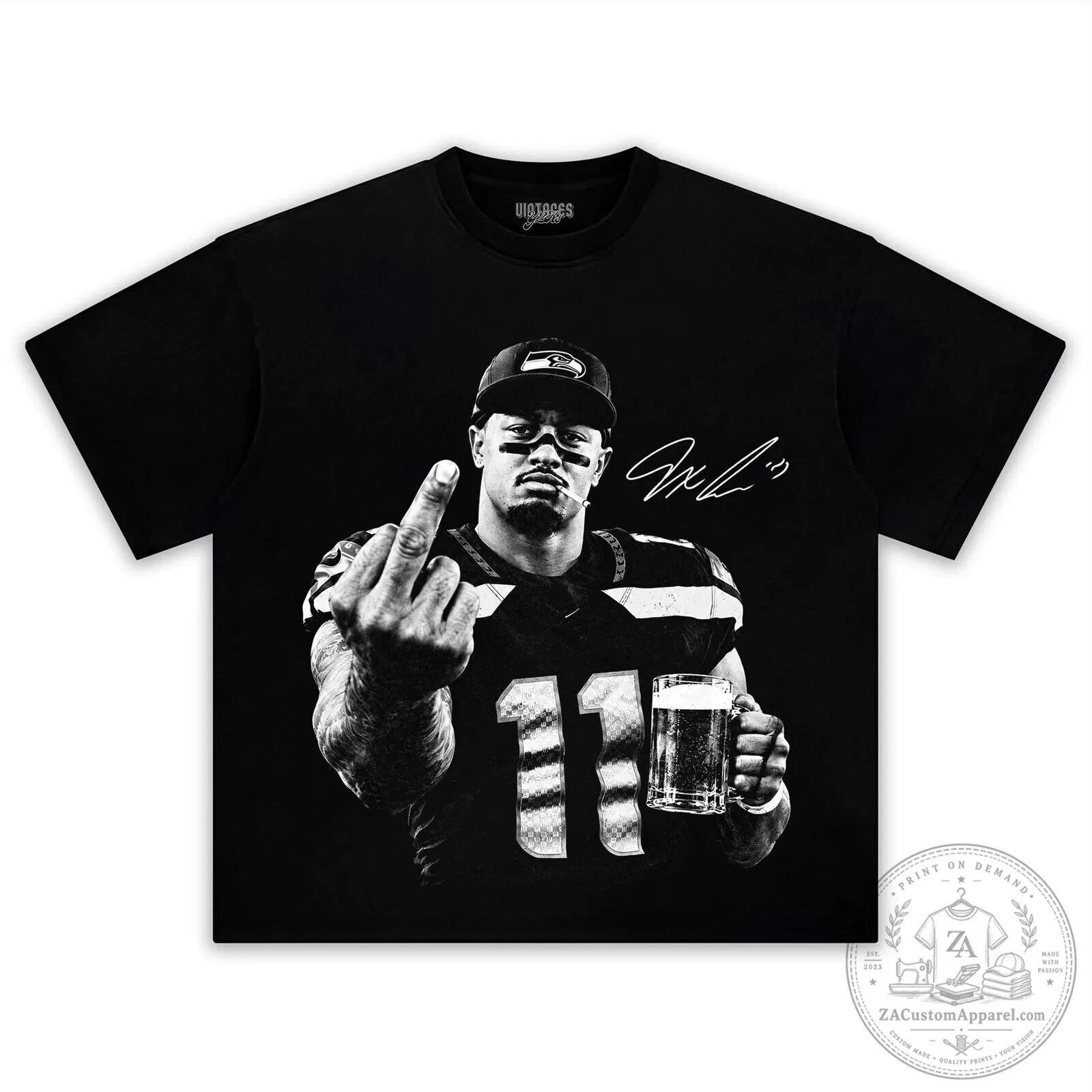 Black T-Shirt featuring Football Player Jaxon Smith-Njigba with Middle Finger Design 7 Black T-Shirt featuring Football Player Jaxon Smith-Njigba with Middle Finger Design