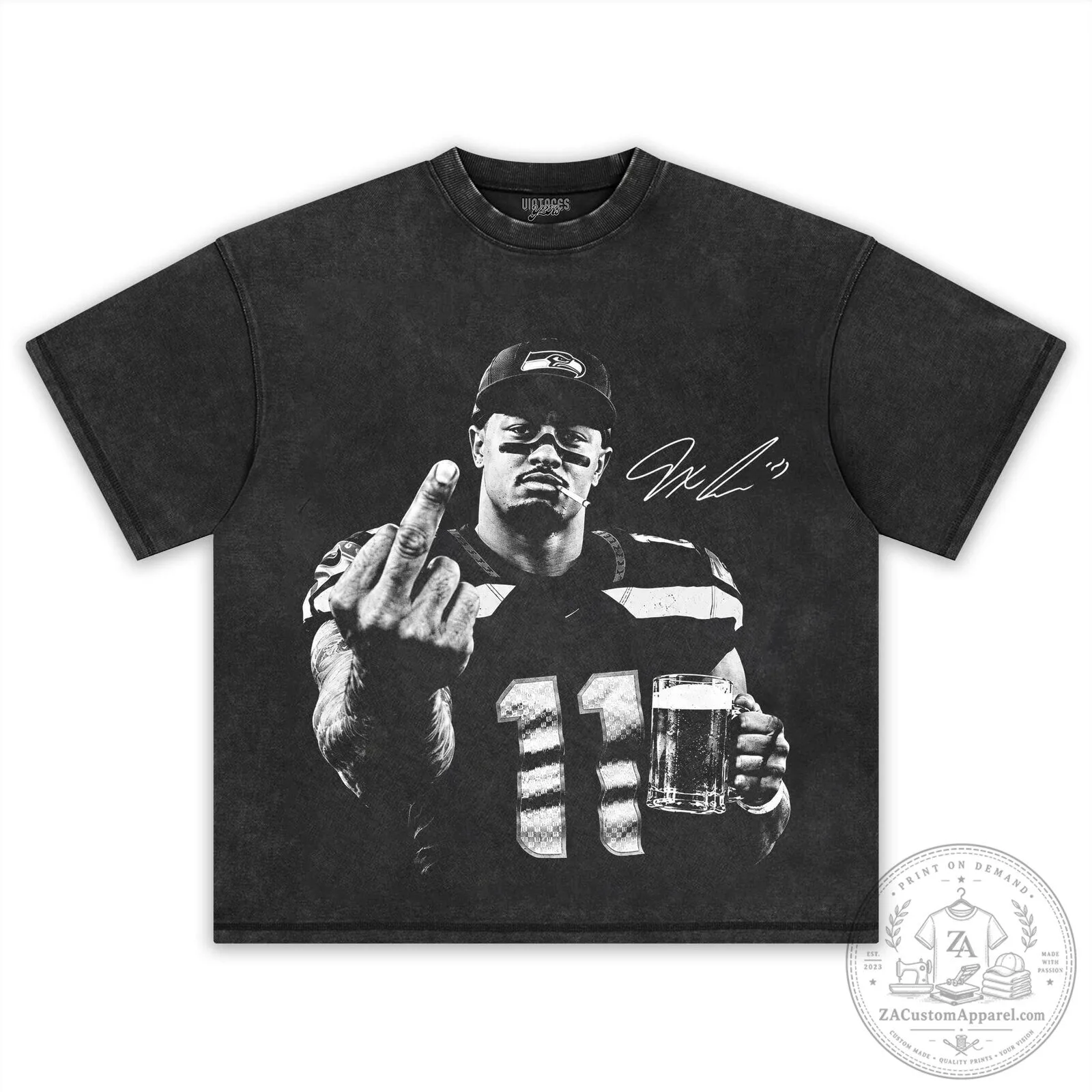 Black T-Shirt featuring Football Player Jaxon Smith-Njigba with Middle Finger Design 8 Black T-Shirt featuring Football Player Jaxon Smith-Njigba with Middle Finger Design