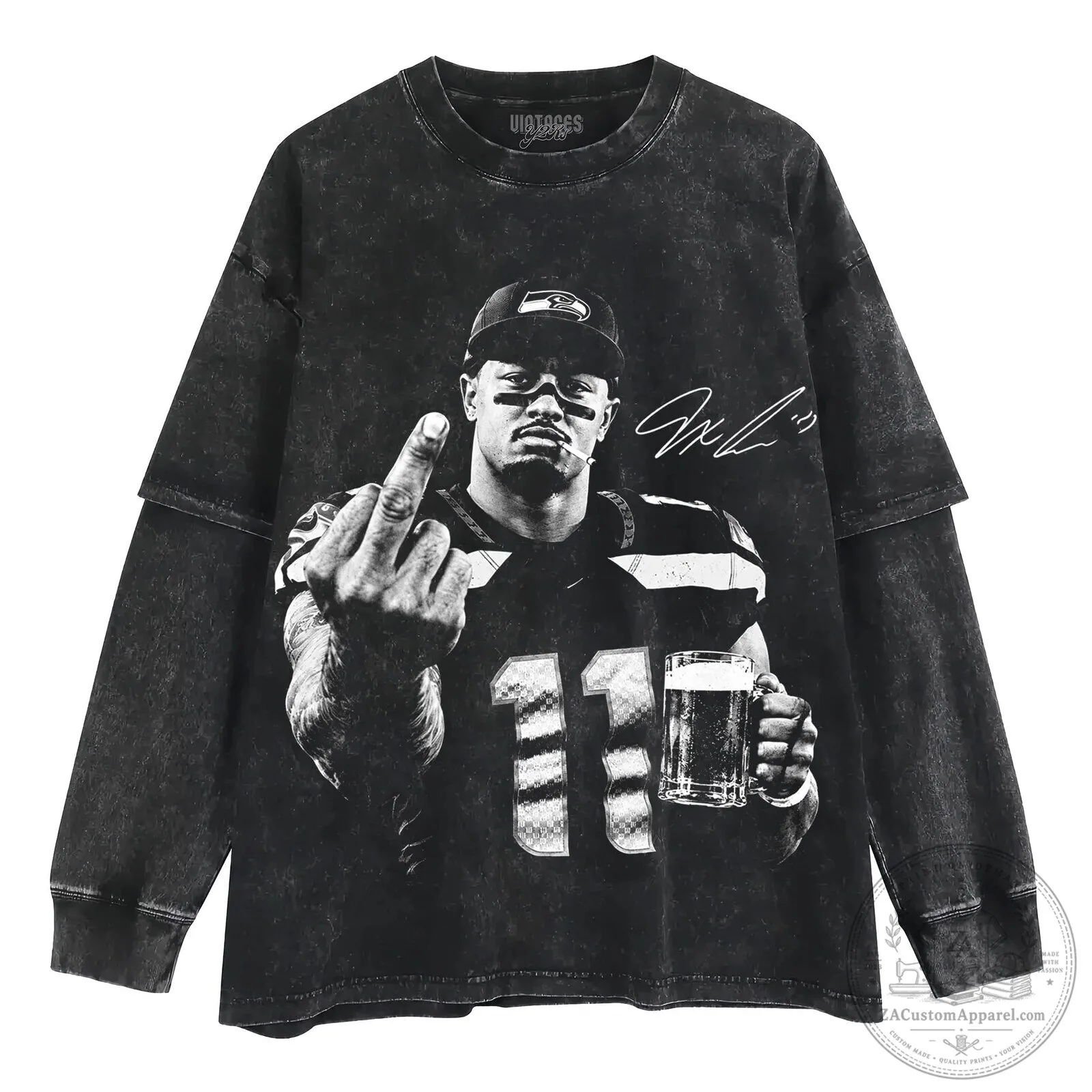 Black T-Shirt featuring Football Player Jaxon Smith-Njigba with Middle Finger Design 10 Black T-Shirt featuring Football Player Jaxon Smith-Njigba with Middle Finger Design