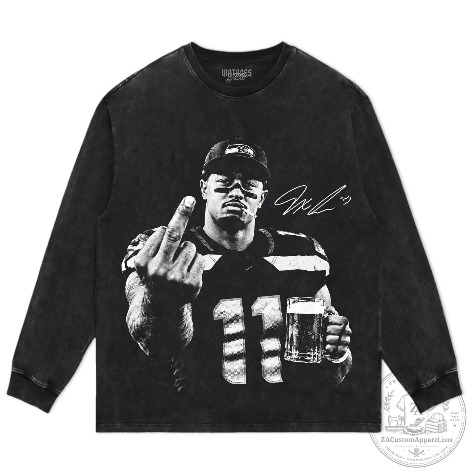 Black T-Shirt featuring Football Player Jaxon Smith-Njigba with Middle Finger Design 12 Black T-Shirt featuring Football Player Jaxon Smith-Njigba with Middle Finger Design