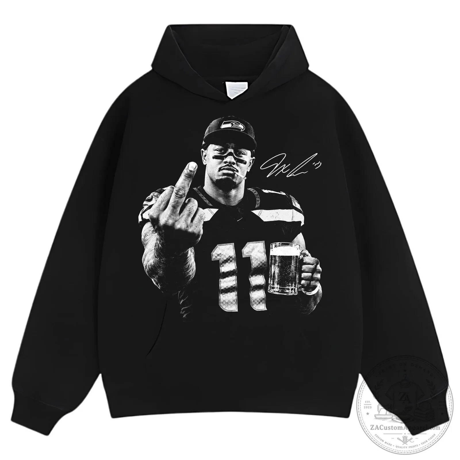 Black T-Shirt featuring Football Player Jaxon Smith-Njigba with Middle Finger Design 13 Black T-Shirt featuring Football Player Jaxon Smith-Njigba with Middle Finger Design