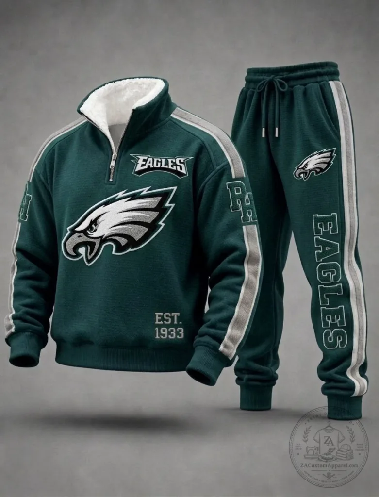 Philadelphia Eagles Green Half-Zip Stand Collar Sweatshirt and Sweatpants Set 3 Philadelphia Eagles Green Half-Zip Stand Collar Sweatshirt and Sweatpants Set