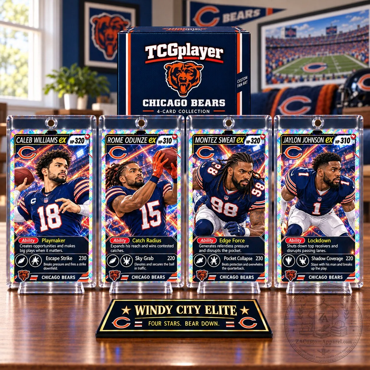 Chicago Bears Caleb Williams Rome Odunze Montez Sweat Jaylon Johnson Trading Card Set