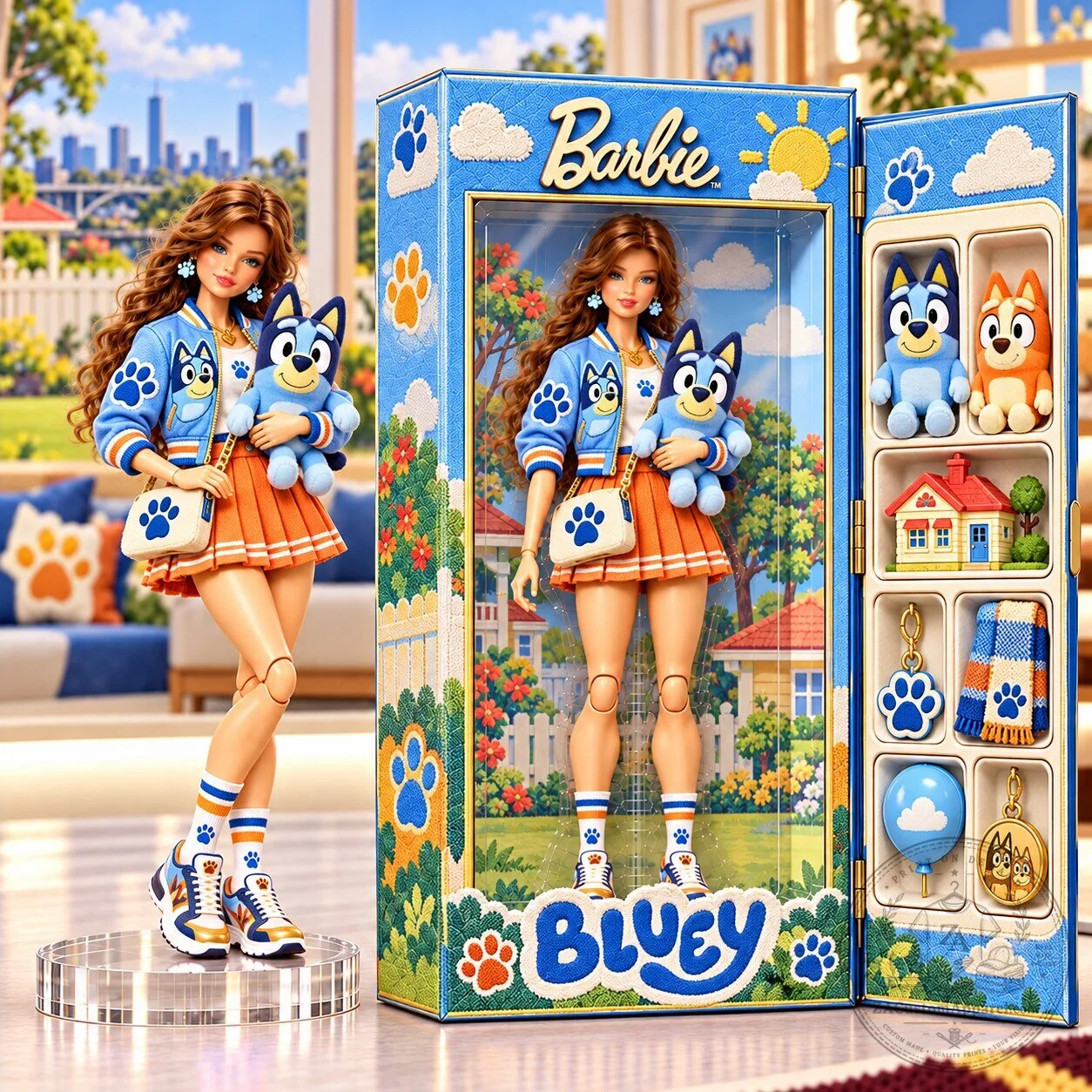 Barbie Bluey Collectible Doll with Accessories and Display Case 1 Barbie Bluey Collectible Doll with Accessories and Display Case