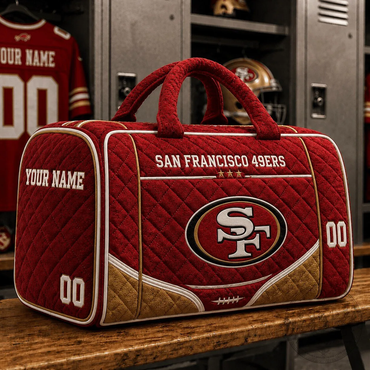 San Francisco 49ers Personalized Quilted Duffle Bag for Football Fans 1 San Francisco 49ers Personalized Quilted Duffle Bag for Football Fans