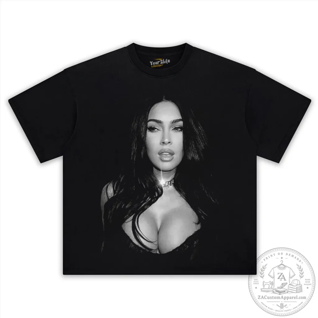 Graphic T-Shirt featuring Black and White Portrait of Megan Fox Graphic T-Shirt featuring Black and White Portrait of Megan Fox