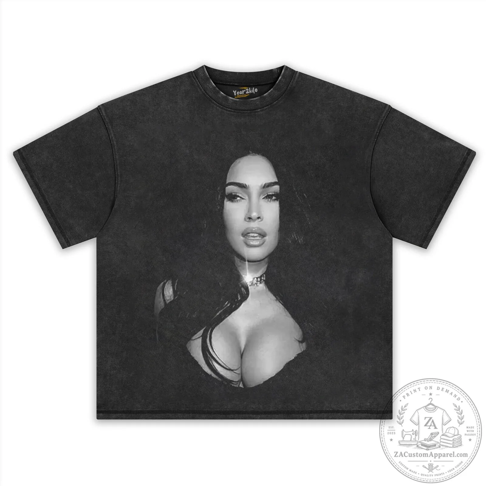Graphic T-Shirt featuring Black and White Portrait of Megan Fox 8 Graphic T-Shirt featuring Black and White Portrait of Megan Fox