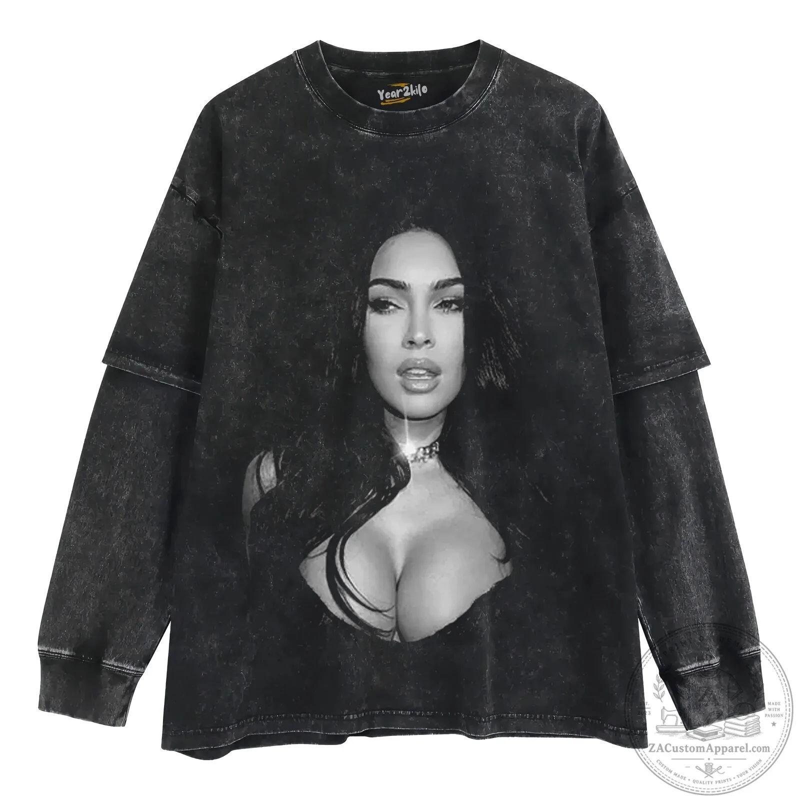 Graphic T-Shirt featuring Black and White Portrait of Megan Fox 10 Graphic T-Shirt featuring Black and White Portrait of Megan Fox