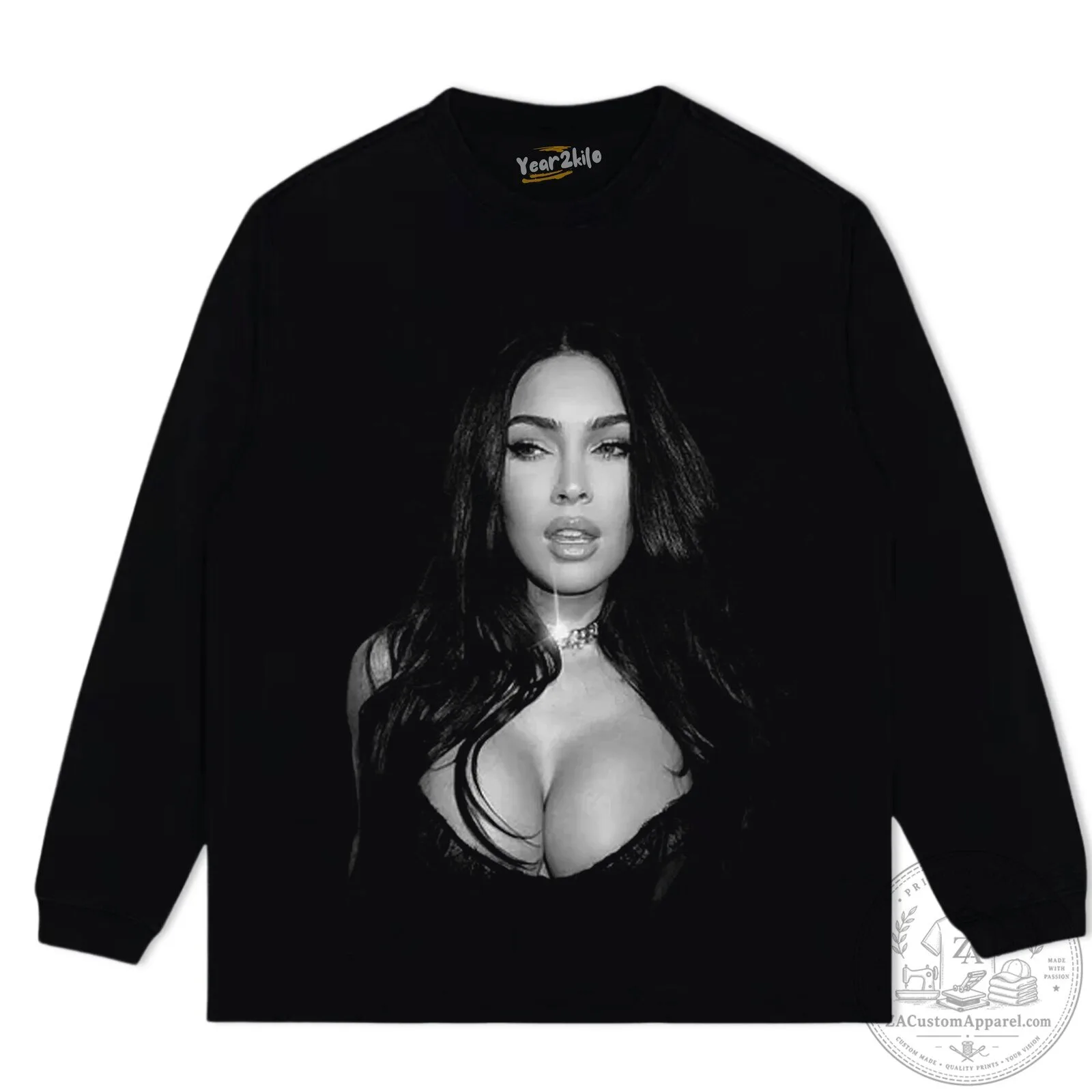 Graphic T-Shirt featuring Black and White Portrait of Megan Fox 11 Graphic T-Shirt featuring Black and White Portrait of Megan Fox