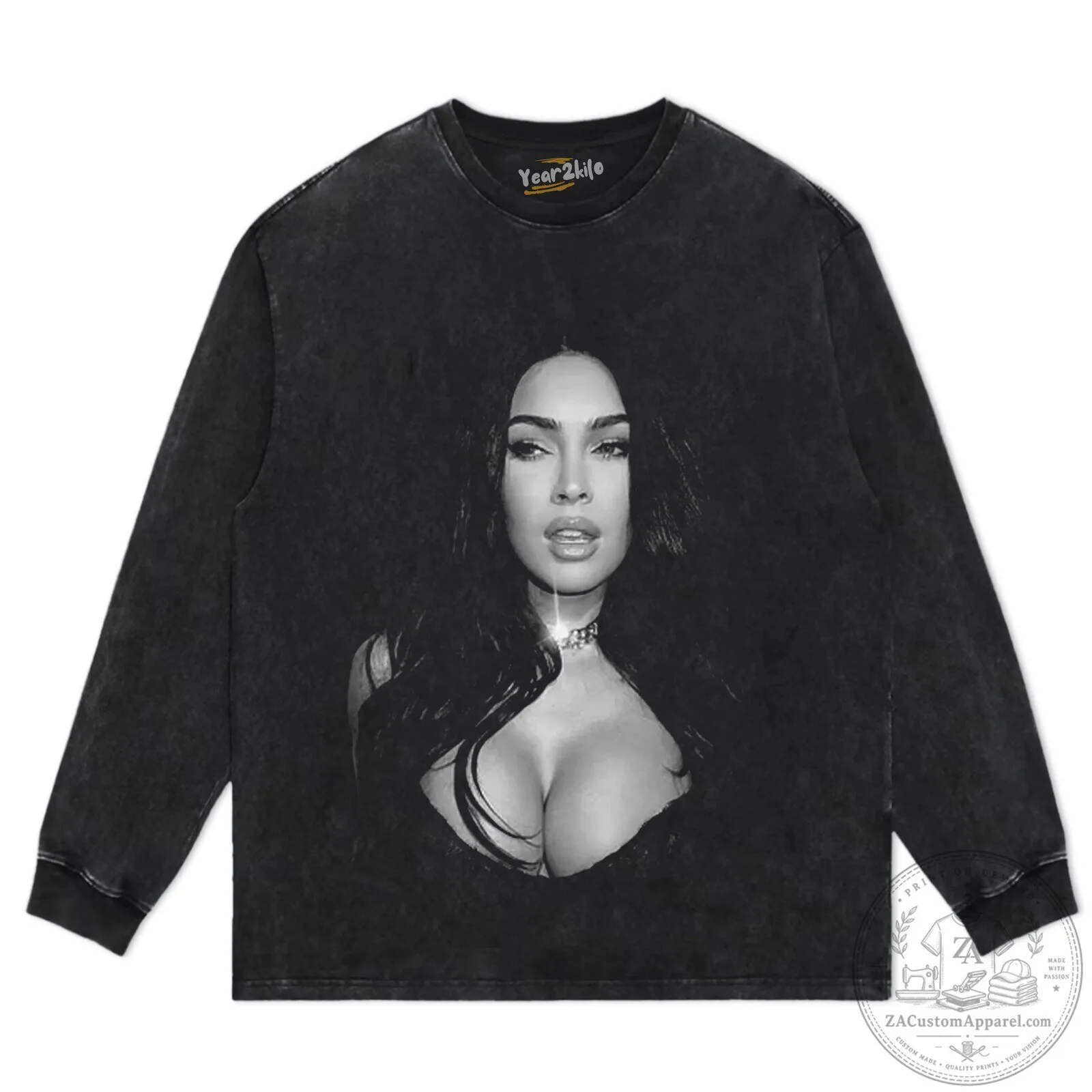 Graphic T-Shirt featuring Black and White Portrait of Megan Fox 12 Graphic T-Shirt featuring Black and White Portrait of Megan Fox