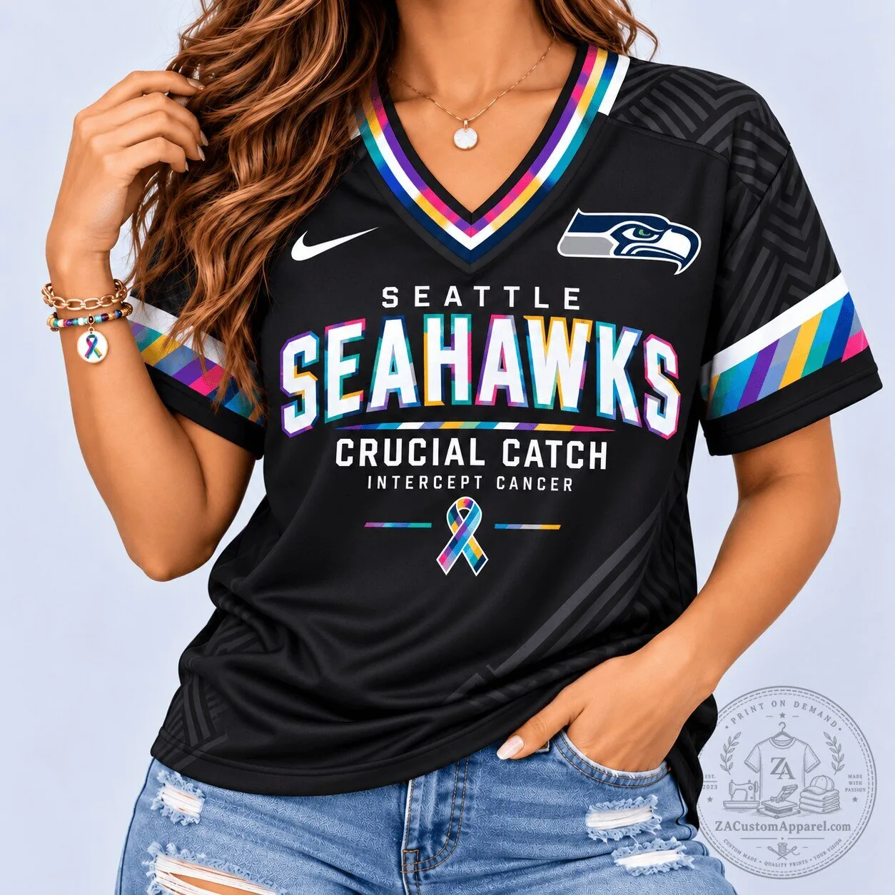 Seattle Seahawks Intercept Cancer Crucial Catch Football Jersey 1 Seattle Seahawks Intercept Cancer Crucial Catch Football Jersey