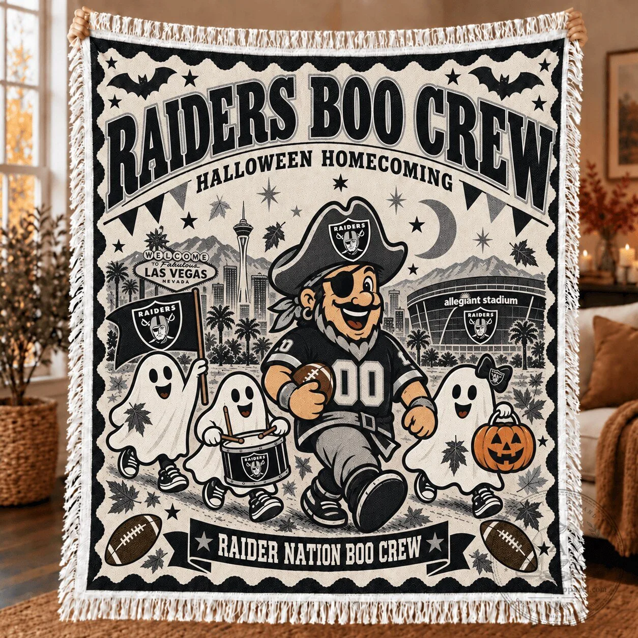 Las Vegas Raiders Boo Crew Halloween Homecoming Fleece Blanket 1 Las Vegas Raiders Boo Crew Halloween Homecoming Fleece Blanket
