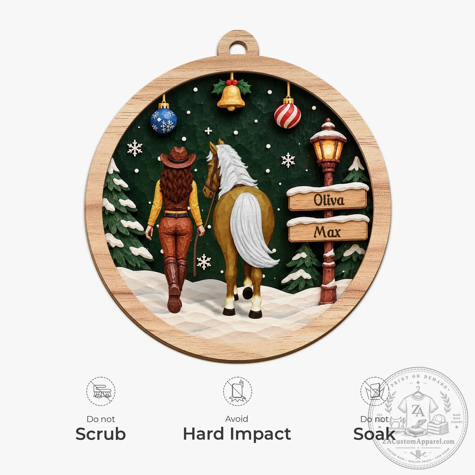 Personalized Horse Rider and Horse Winter Scene Wooden Christmas Tree Ornament 13 Personalized Horse Rider and Horse Winter Scene Wooden Christmas Tree Ornament