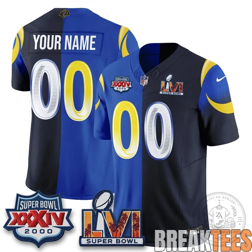 Los Angeles Rams Super Bowl Split Custom Football Jersey 3 Los Angeles Rams Super Bowl Split Custom Football Jersey