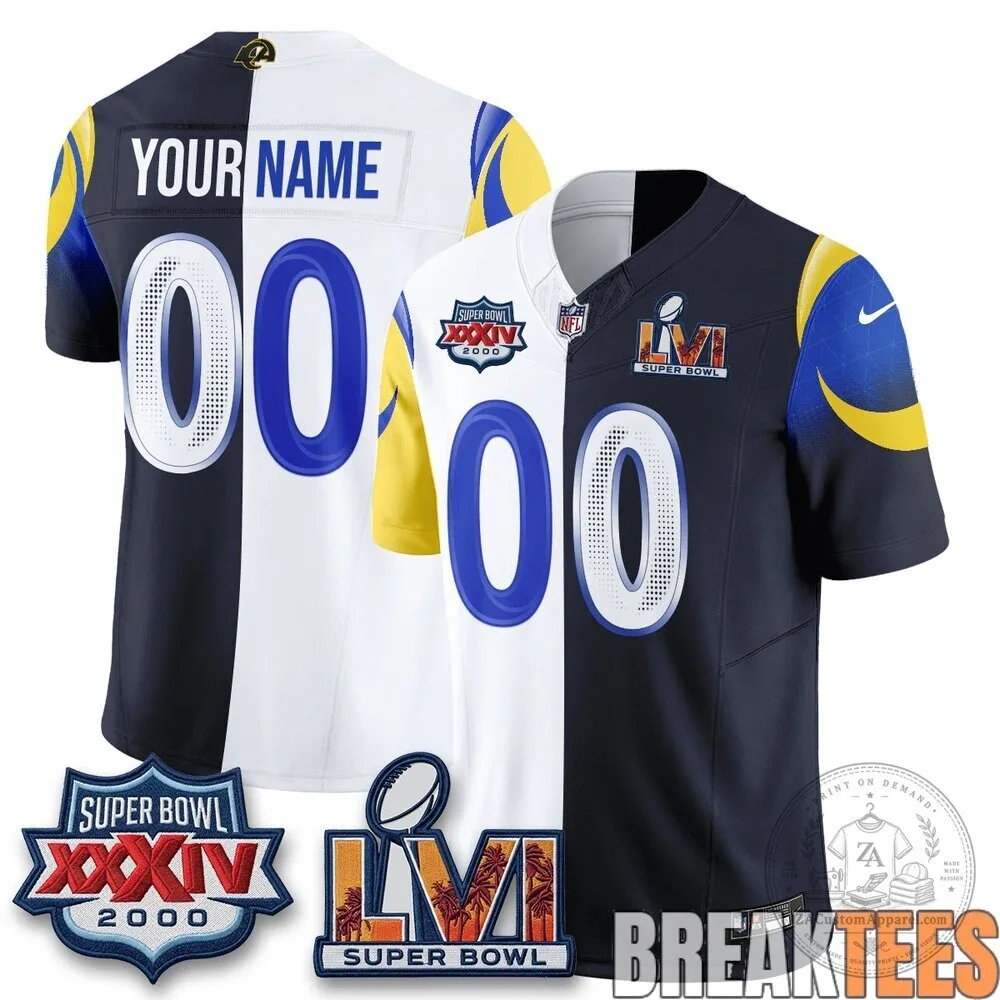 Los Angeles Rams Super Bowl Split Custom Football Jersey 4 Los Angeles Rams Super Bowl Split Custom Football Jersey