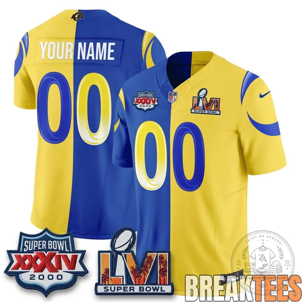 Los Angeles Rams Super Bowl Split Custom Football Jersey 5 Los Angeles Rams Super Bowl Split Custom Football Jersey