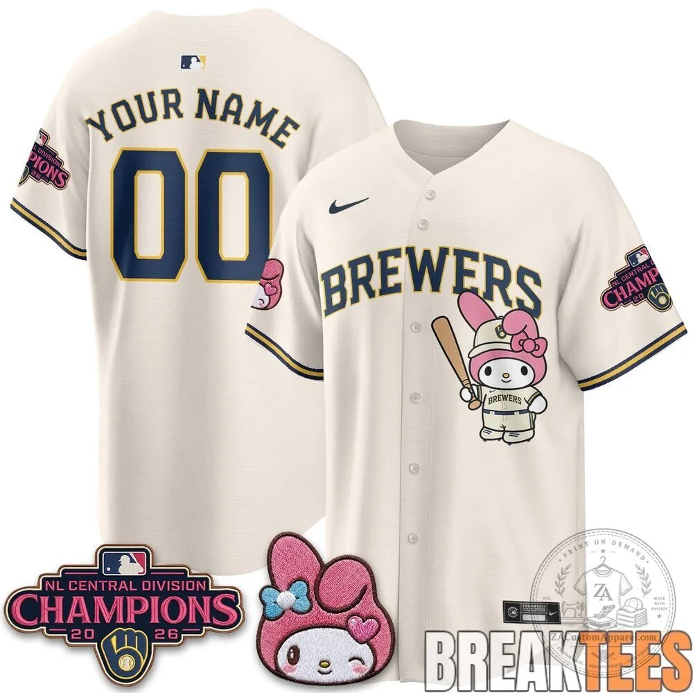 Milwaukee Brewers NL Central Champions My Melody Custom Baseball Jersey 6 Milwaukee Brewers NL Central Champions My Melody Custom Baseball Jersey