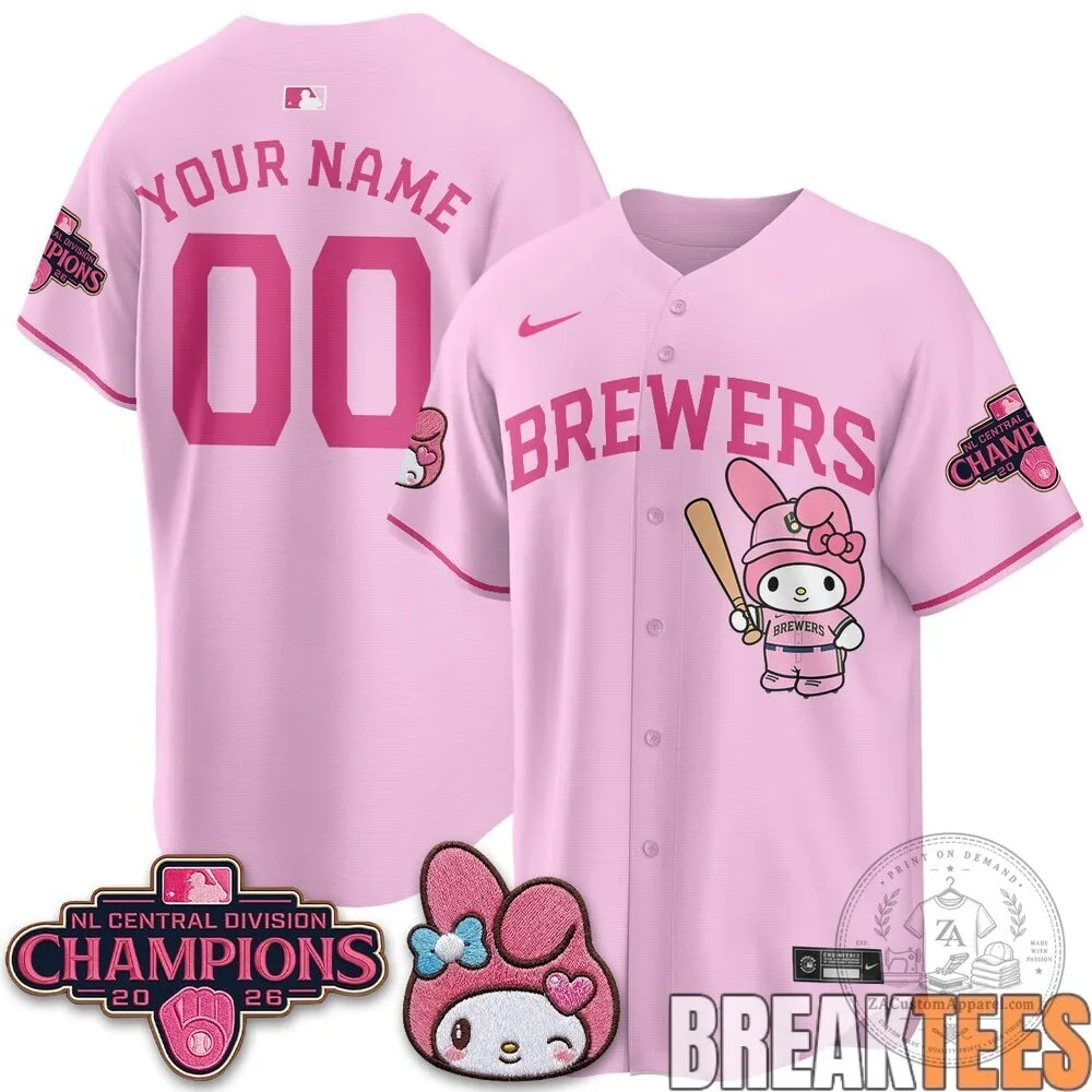 Milwaukee Brewers NL Central Champions My Melody Custom Baseball Jersey 8 Milwaukee Brewers NL Central Champions My Melody Custom Baseball Jersey