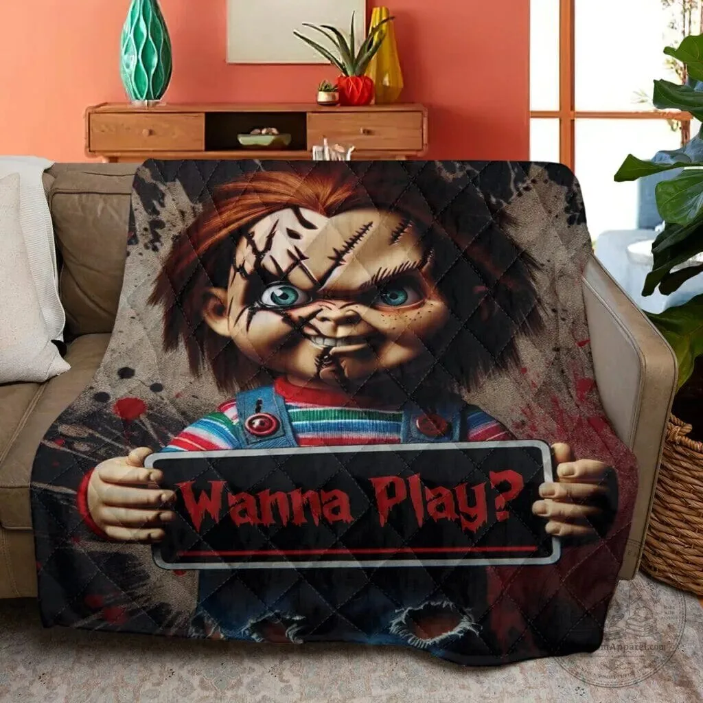 Chucky Wanna Play Halloween Horror Nights Horror Movie Quilted Blanket 1 Chucky Wanna Play Halloween Horror Nights Horror Movie Quilted Blanket