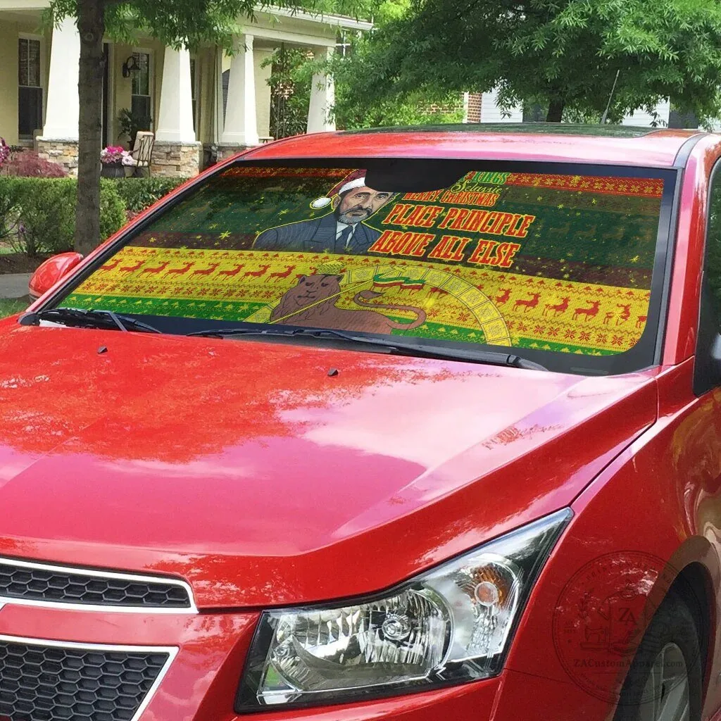 Ethiopia Haile Selassie Christmas Ugly Pattern Car Sunshade 6 Ethiopia Haile Selassie Christmas Ugly Pattern Car Sunshade