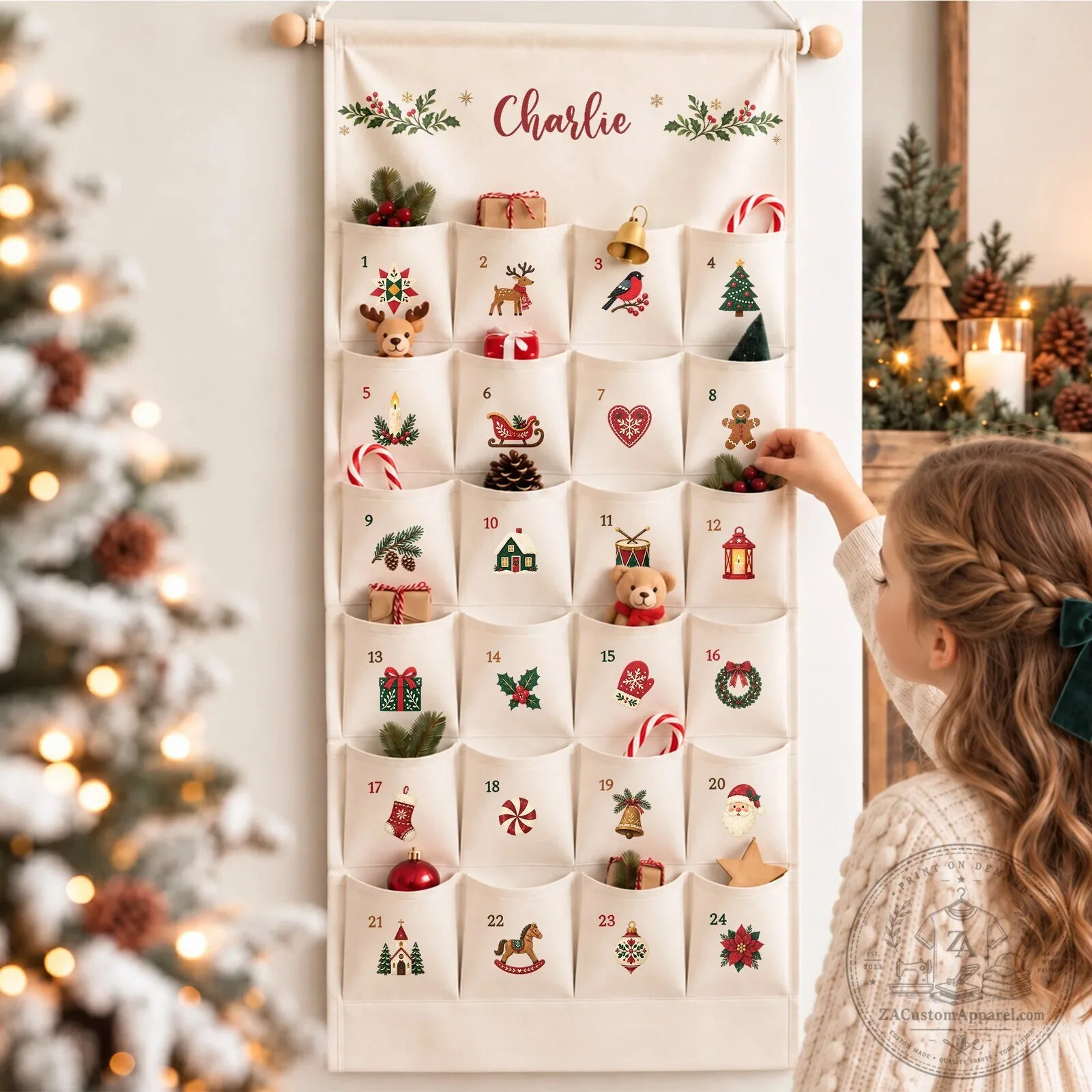 Personalized Christmas Countdown Advent Calendar with Pockets and Name 7 Personalized Christmas Countdown Advent Calendar with Pockets and Name