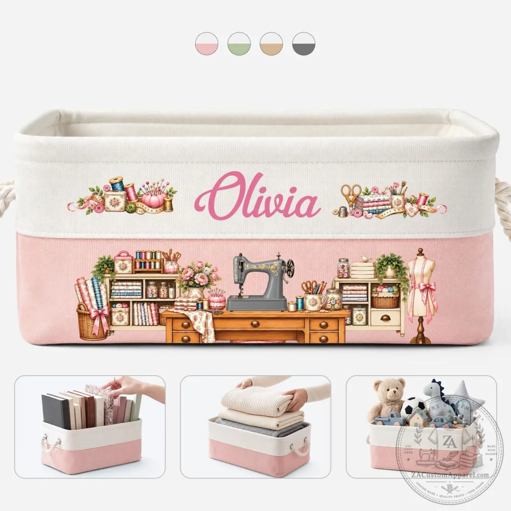 Personalized Sewing Room Storage Basket with Custom Name for Craft Supplies Personalized Sewing Room Storage Basket with Custom Name for Craft Supplies