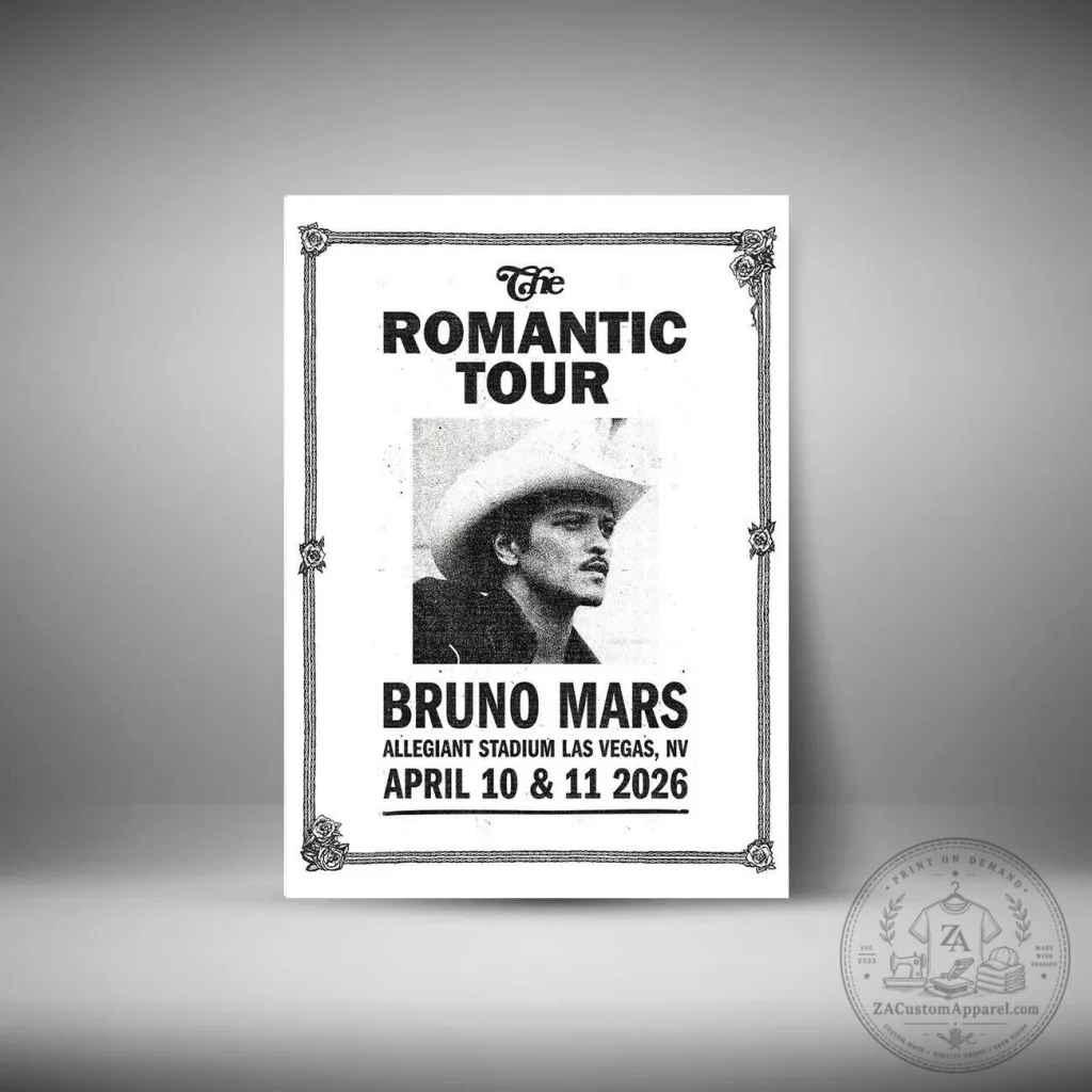 Bruno Mars The Romantic Tour Las Vegas Allegiant Stadium 2026 Concert Poster Bruno Mars The Romantic Tour Las Vegas Allegiant Stadium 2026 Concert Poster