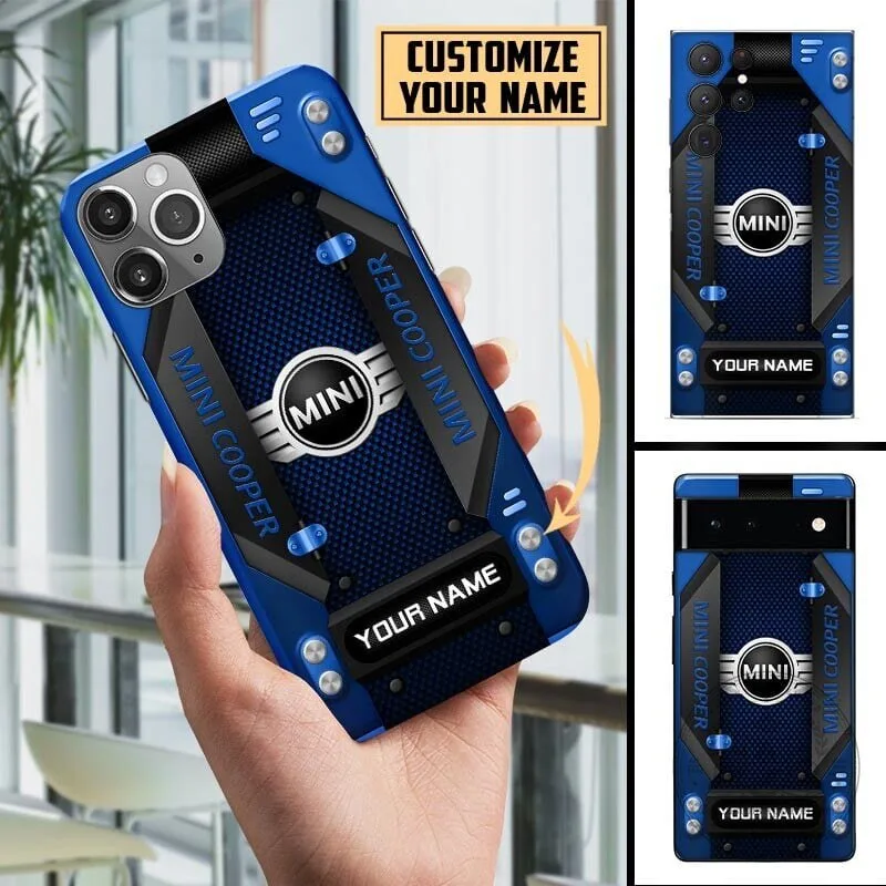 Mini Cooper Custom Name Blue Carbon Fiber Design Phone Case for All Models 8 Mini Cooper Custom Name Blue Carbon Fiber Design Phone Case for All Models