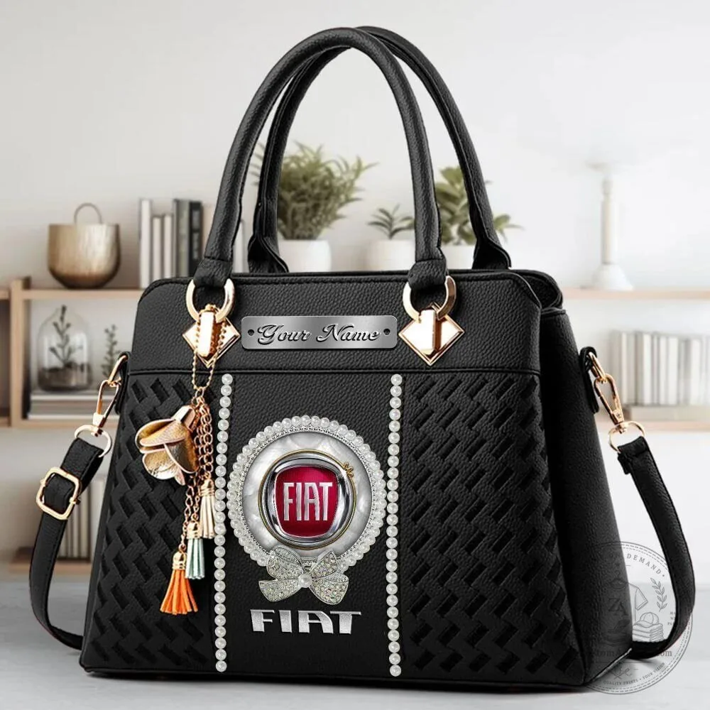 Fiat Car Logo Custom Name Black Leather Women's Handbag Purse 15 fiat car logo custom name black leather women s handbag purse featured