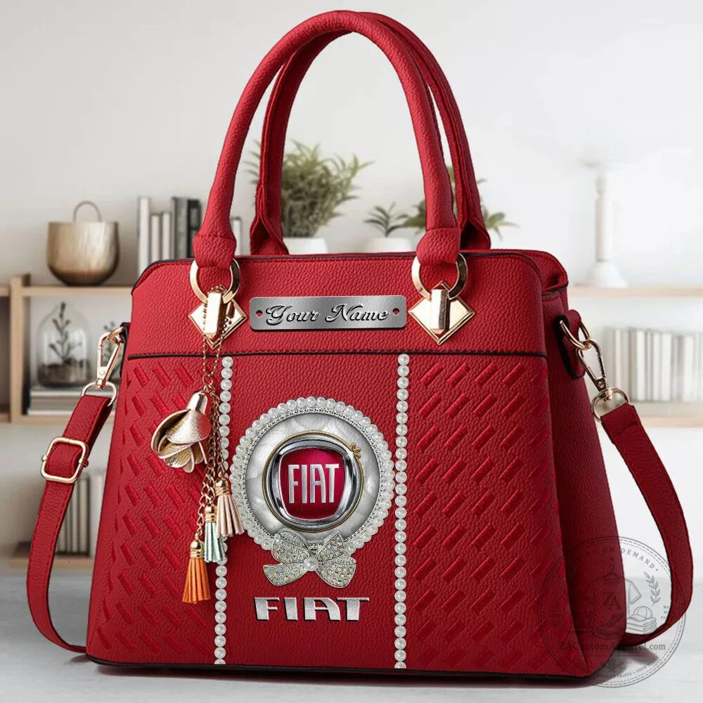 Fiat Car Logo Custom Name Black Leather Women's Handbag Purse 20 fiat car logo custom name black leather women s handbag purse gallery 5