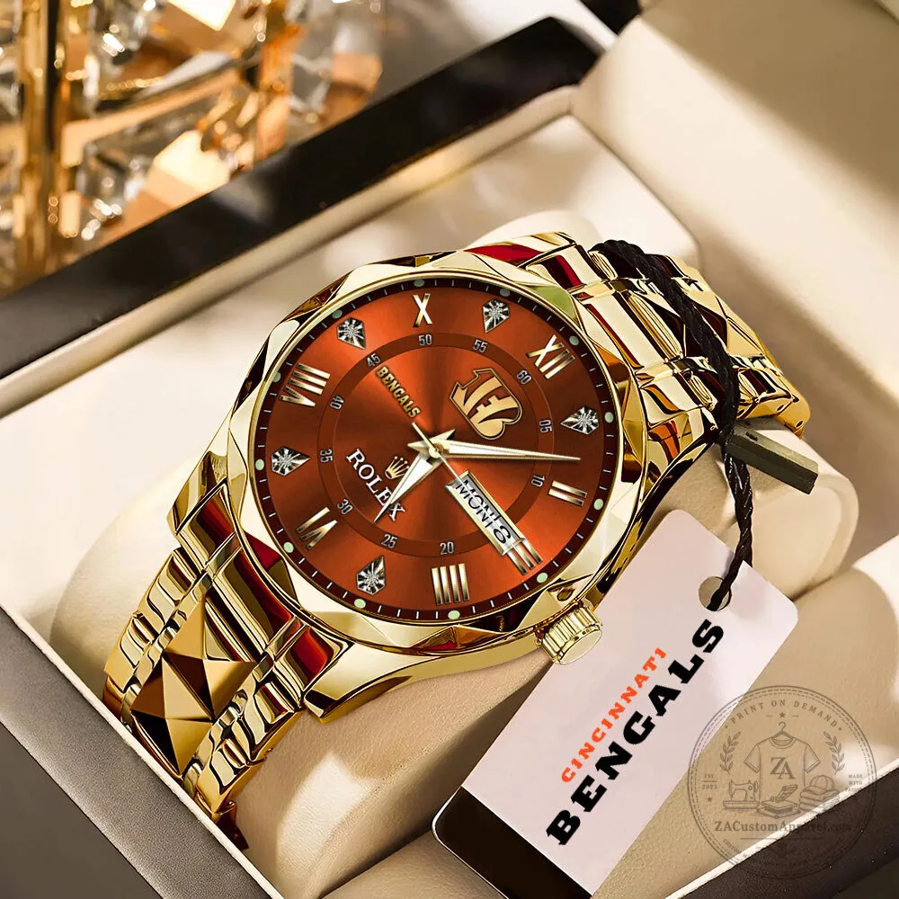 Cincinnati Bengals Rolex Inspired Gold Tone Quartz Watch 1 Cincinnati Bengals Rolex Inspired Gold Tone Quartz Watch
