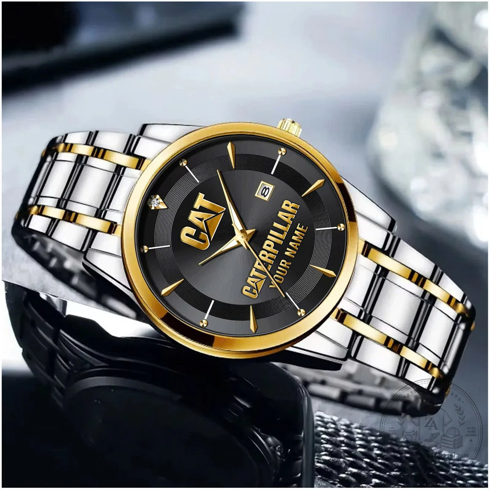 Caterpillar Custom Name Blue Dial Gold Bezel Stainless Steel Watch 7 Caterpillar Custom Name Blue Dial Gold Bezel Stainless Steel Watch