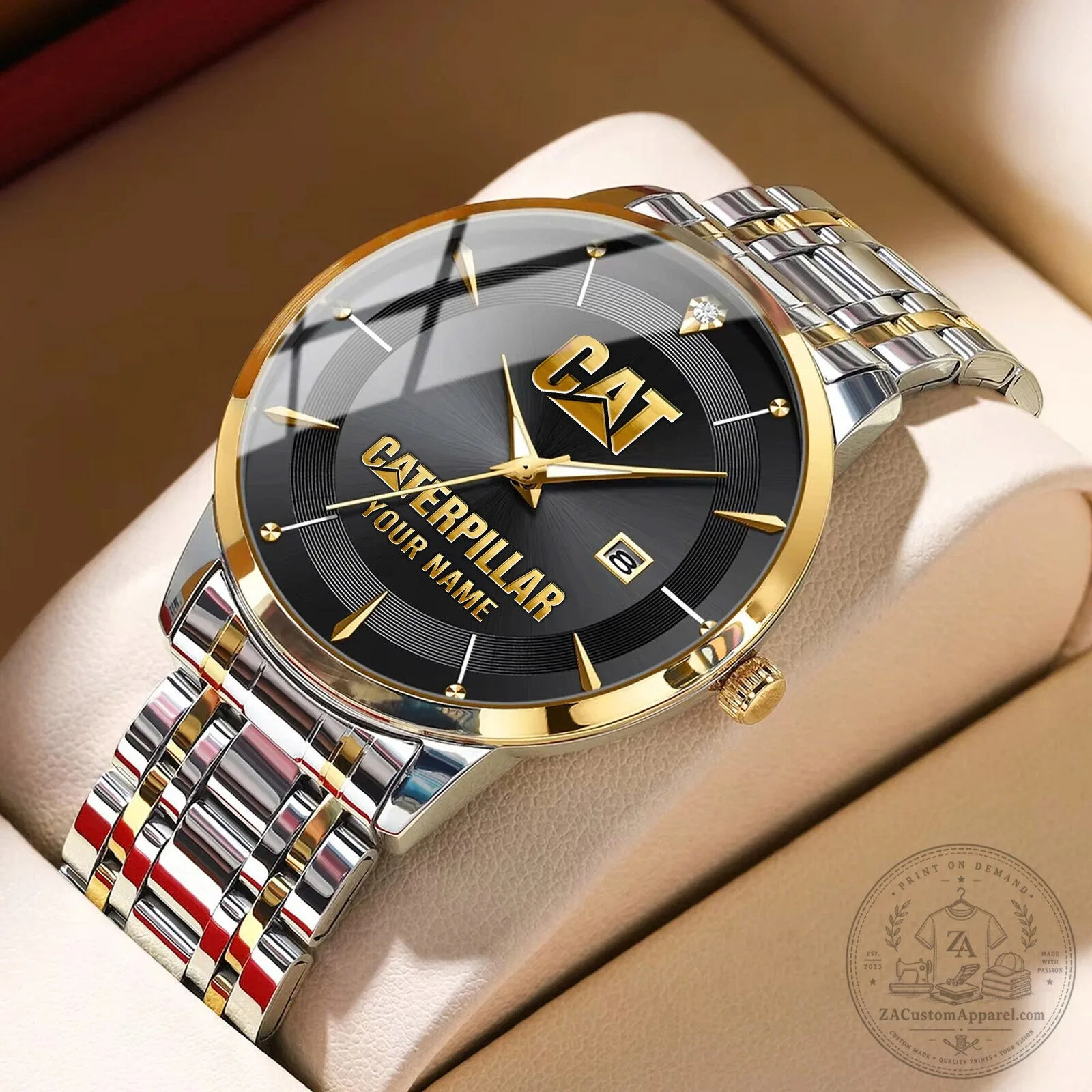 Caterpillar Custom Name Blue Dial Gold Bezel Stainless Steel Watch 9 Caterpillar Custom Name Blue Dial Gold Bezel Stainless Steel Watch