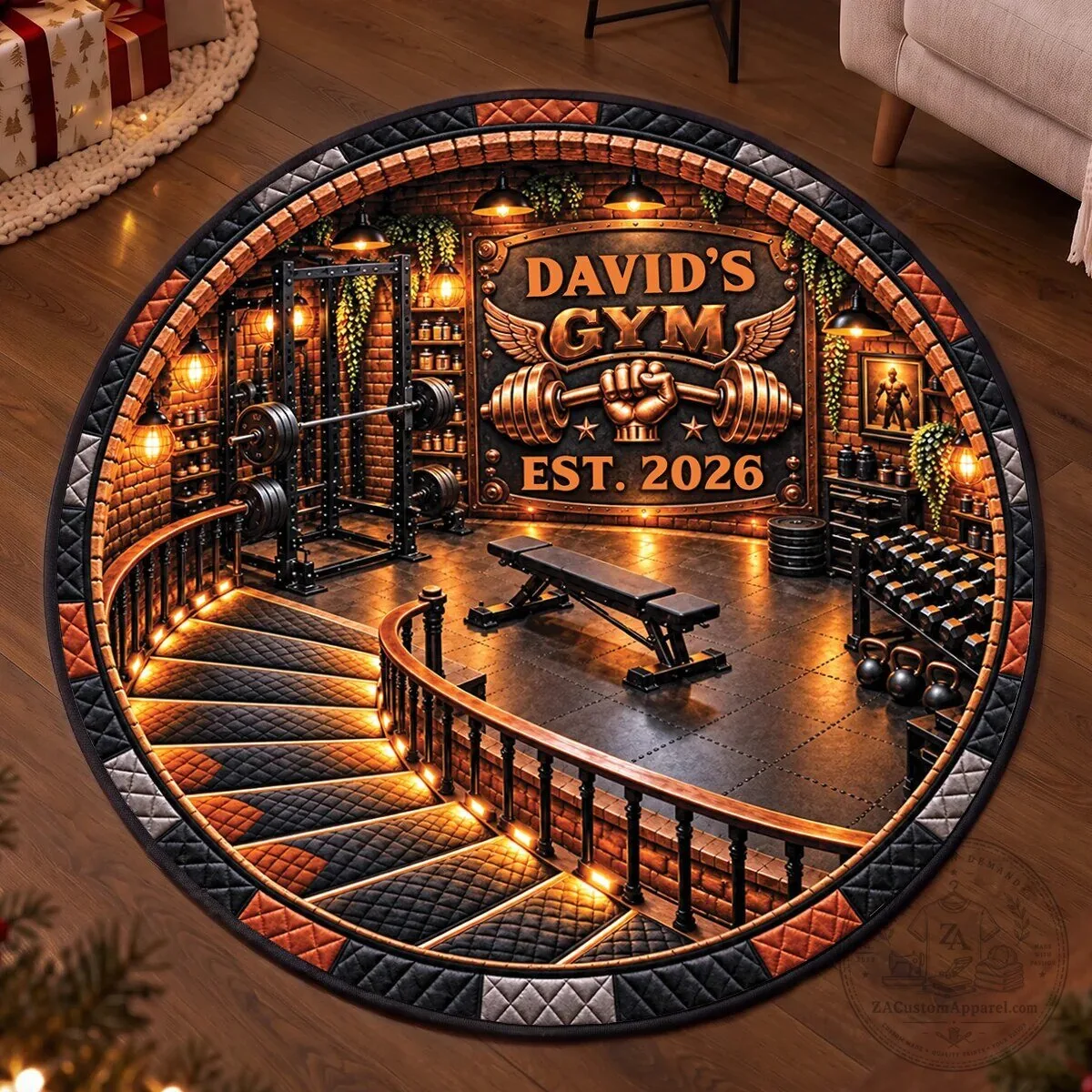 Personalized David's Gym Est 2026 Fitness Room Round Mat 6 personalized david s gym est 2026 fitness room round mat featured