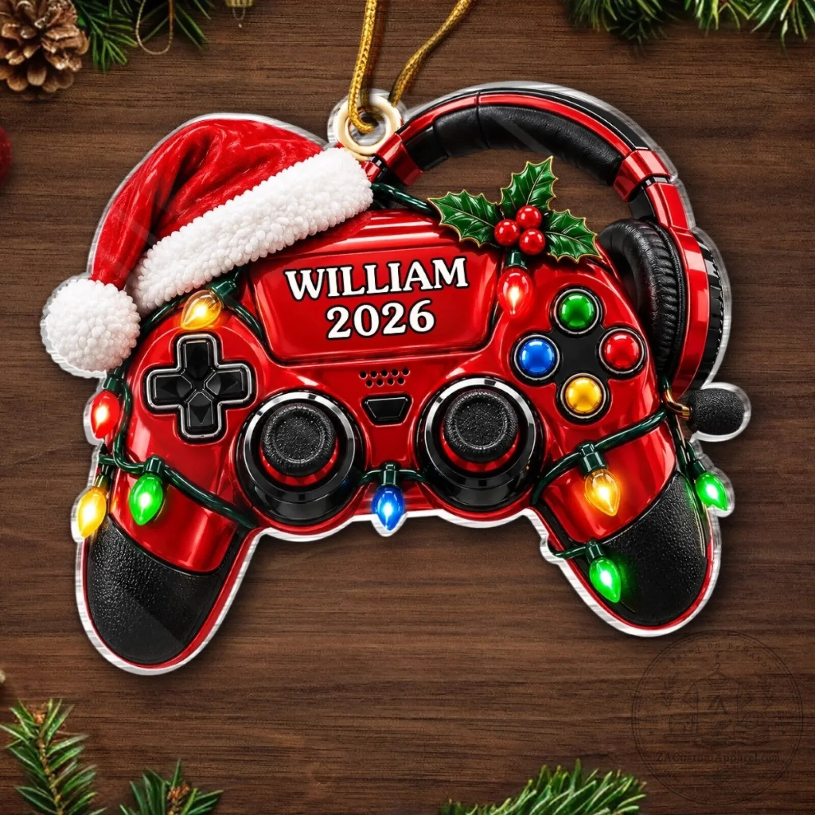 Personalized Gamer Controller Christmas Tree Ornament with Santa Hat and Lights 9 Personalized Gamer Controller Christmas Tree Ornament with Santa Hat and Lights